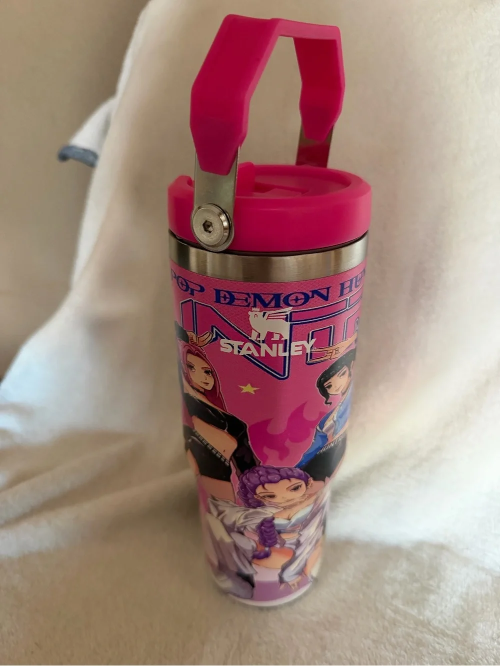 Stanley Pink Anime Character Travel Tumbler with Bright Handle